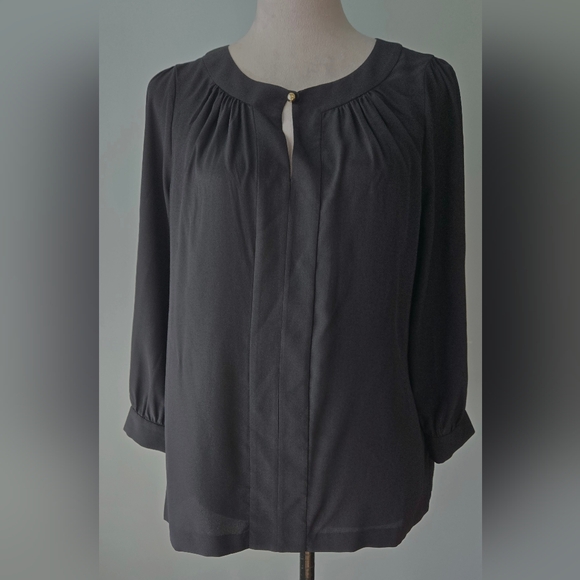 Kate Spade "Jolette Top" NJMU2777 "key pieces" black 100% silk blouse sz 8 - Picture 1 of 9